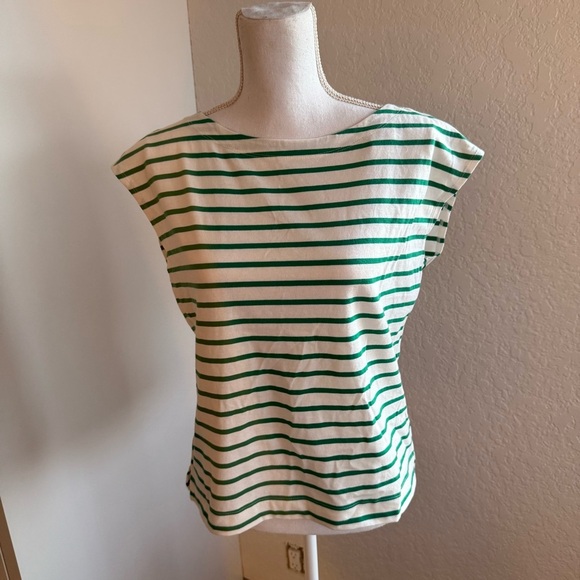 Old Navy Tops - Old Navy White and Green Striped Short Sleeve Top Size M Tall Coastal Grandma
